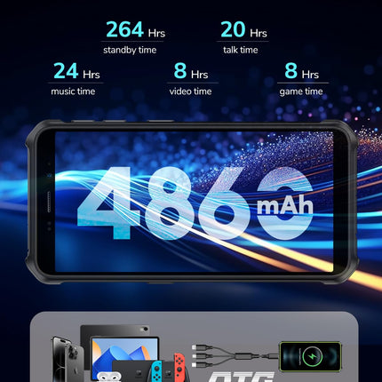 Ulefone Armor X12 välistingimustes kasutatav mobiiltelefon, 6GB + 32GB/256GB SD nutitelefon ilma lepinguta Android 13 Go, 4860mAh 13MP + 8MP 5.45'' HD+ 4G kahe SIM-kaardiga IP68 veekindel põrutuskindel NFC GPS 2-aastane garantii - must