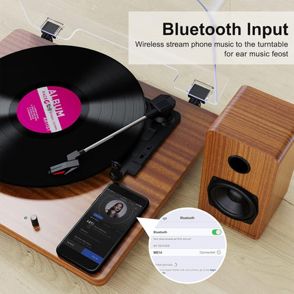 Bluetoothi ​​vinüülplaadimängija stereoluidsprekeride ja USB-ga, RCA-mängija ühendus, kodumeelelahutuse jaoks mõeldud fono-grammofoon