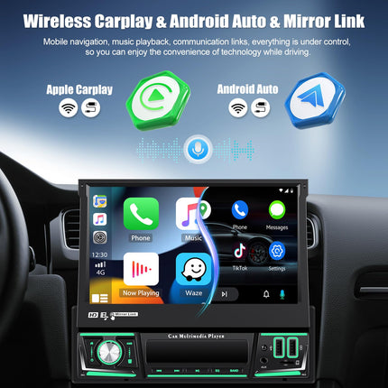 [Android 15] CAMECHO 2+64G 7-tolline autoraadio 1 DIN juhtmevaba Carplay puutetundliku ekraaniga navigatsiooniga raadio pikendatava manuaalse ekraaniga Bluetoothi, Android Auto, GPS, WiFi, DSP, FM/RDS, peegli link, SWC + tahavaatekaamera