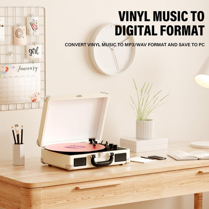 DIGITNOW! Rihmülekandega 3-ahelaline kaasaskantav stereo plaadimängija sisseehitatud kõlaritega, toetab RCA väljundit/3,5 mm Aux-sisendit/kõrvaklapipesa/MP3 ja mobiiltelefonide muusika taasesitust