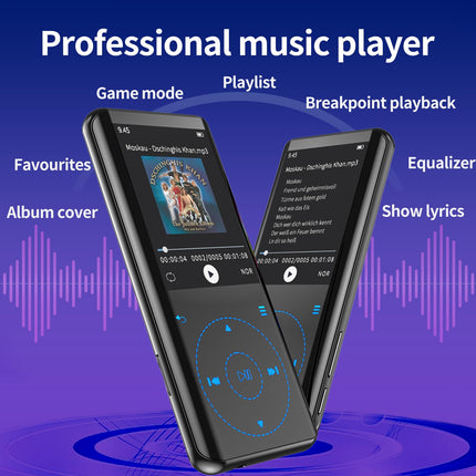 MP3-mängija Bluetooth 5.3, 32 GB HiFi muusika kadudeta heli, metallkorpus sisseehitatud HD-kõlariga, puutetundliku nupuga, kõlar, sportimiseks ja jooksmiseks mõeldud diktofon, laiendatav kuni 128 GB-ni (32 GB must)