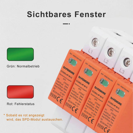 Ülepingepiirik päikesepaneelidele, SAFEMORE ülepingekaitse tüüp 1+ tüüp 2, tüüp (B+C) 4-pooluseline 275V 20kA toiteplokk arvestikapile