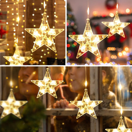 SALCAR 3m LED Star Curtain Lights - 222 LEDs with 16 Star String Lights, Window Decoration with Timer, Christmas Lighting for Balcony, Party, Wedding - Warm White