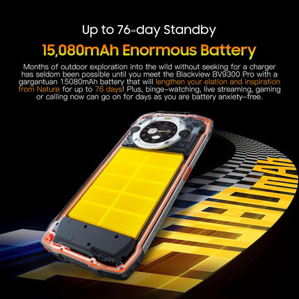 Blackview BV9300 PRO Outdoor Smartphone without Contract (100LM Flashlight), 24GB+256GB, 15080mAh Battery, 6.7'' 120Hz 2.3K Display, 64MP Camera, IP68 Android 13 Waterproof Smartphone, GPS NFC Black