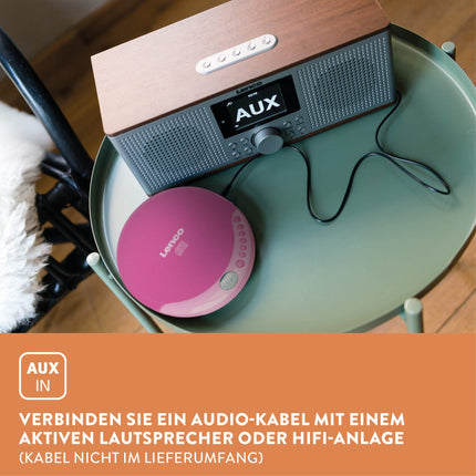 Lenco CD-011PK - kaasaskantav CD-mängija aku laadimise funktsiooniga - LCD-ekraan - Discman - CD Walkman - kõrvaklappide ja micro-USB laadimiskaabliga - roosa