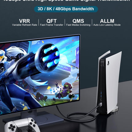 Adauxter 10K 8K HDMI 2.1 kaabel 7,5M, sertifitseeritud 48 Gbps ülikiire HDMI-kaabel Ethernetiga 4K 240 Hz 165 Hz 144 Hz 120 Hz 8K 60 Hz eARC HDCP2.3 HDR10+ arvuti sülearvuti teler monitor projektor PS5 X-Box