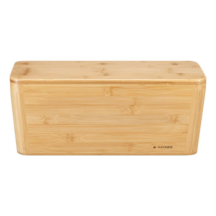 Navaris bambusest kaablikarp kaanega - kaablikorraldaja 39x16x16cm - kaablikarbi korraldaja - kaablihoidik lauale, arvutile, telerile - XL kaablikoguja - pruun