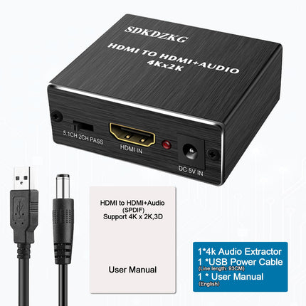 SDDKDZKG 4K x 2K HDMI heliekstraktori jaotur, HDMI-HDMI heli ja optiline TOSLINK SPDIF helimuunduri adapter 3,5 mm stereoheli jaoturiga, must SDK-A78