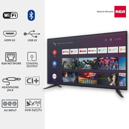 RCA RS42 Android TV 42-tolline (106 cm) nutiteler Google Assistantiga, Chromecast, Netflix, Prime Video, Google Play pood DAZN-i, Disney+ jne jaoks, BT pult, WiFi, kolmekordne tuuner