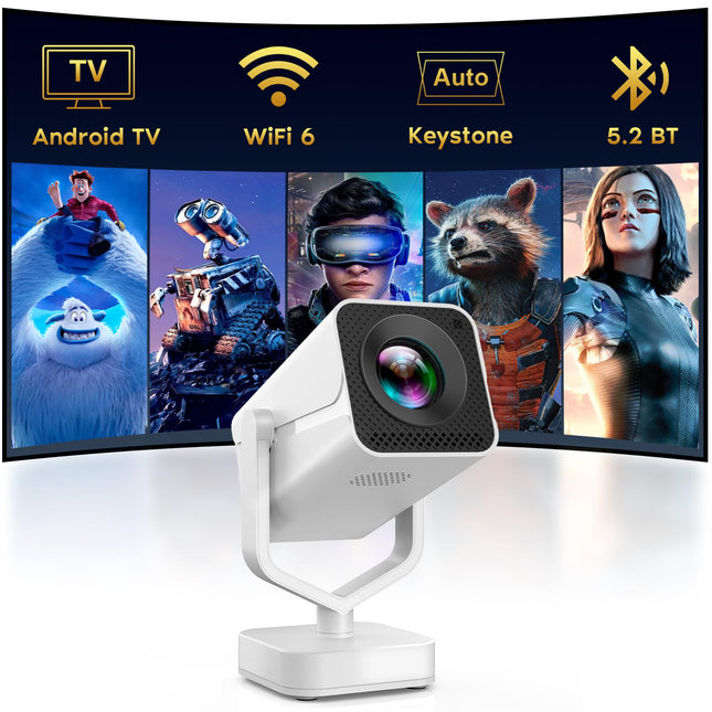 Miniprojektor Bullet-in Android OS-iga, automaatne trapetsikorrektsioon, kaasaskantav kodukino projektor, Full HD 1080P tugi, Bluetooth WiFi6, kaasaskantav nutikas videoprojektor telefoni/teleripulga/õue/sülearvuti jaoks