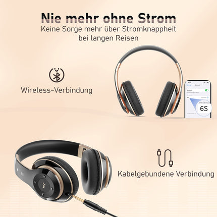 Lankey Sound juhtmevabad Bluetooth-kõrvaklapid, kõrvapealsed Bluetooth-kõrvaklapid 6 ekvalaiseri režiimiga, 65 tundi juhtmevabasid kõrvaklappe sisseehitatud HD-mikrofoniga, FM, SD/TF õues, transpordiks, reisimiseks, õppimiseks