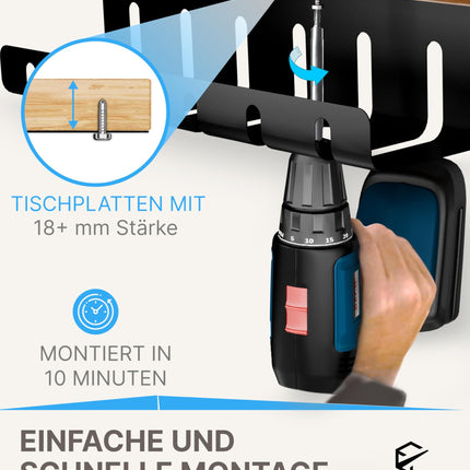 UNITURE® kaablikanali laud [DEKRA sertifitseeritud] - 2 kaablihalduskomplekti komplekt - 2 x 40 cm kaablihoidjat - kaablijuhik - kaablihaldus laua all - must