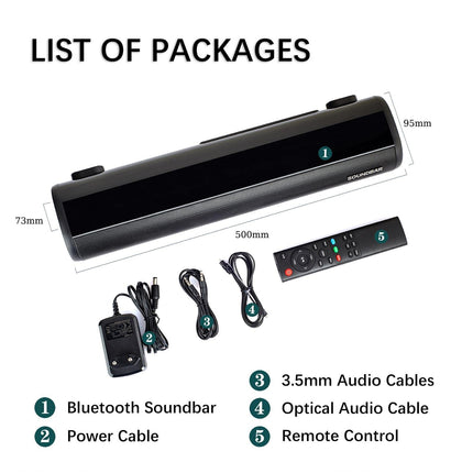 TKMARS Mini Soundbar for TVs with Subwoofer, 10 Meter Wireless Connection Range, 3 Equalizer Modes, Small for Optical/Auxiliary/USB Connection/Bluetooth/Aux/HDIM