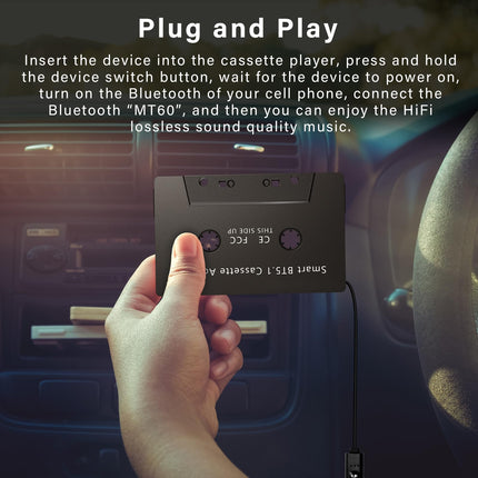 Bluetooth 5.1 kassetiadapter autoraadiole. Autokasseti adapter. Bluetooth-autoaudiokassett-AUX-adapter Hi-Fi stereo käed-vabad funktsiooniga nutitelefonide/MP3-/CD-mängijate/iPodi jaoks autoraadios.
