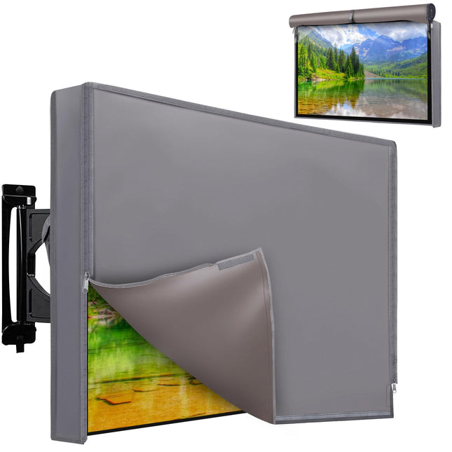 Outdoor TV cover 40-43 inch with bottom seal, 600D weatherproof TV screen protector with waterproof zipper, bottom cover fits most flat screen TVs, mounts