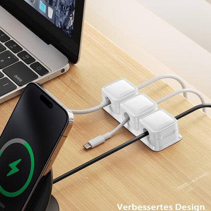 Smofishi kaablihoidik, 3 tk 3 pesaga kaabliklambrit, reguleeritav kaablikorraldaja, magnetiline kaablihaldus, isekleepuv kaablihoidik laua, öökapi, USB ja laadimiskaablite jaoks (valge)