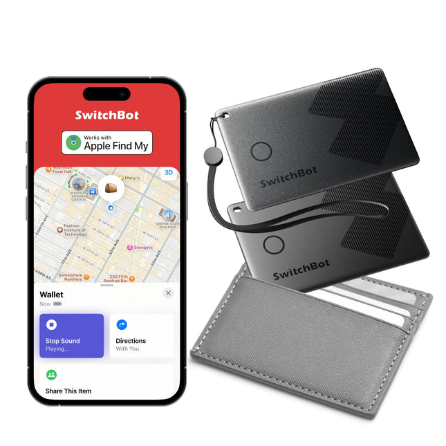 SwitchBot Wallet Tracker Card 2-Pack, AirTag Card Compatible with Apple Find My (Does Not Work with Android), Tracker with Up to 3 Years Battery Life (Non-Rechargeable), Waterproof IP67