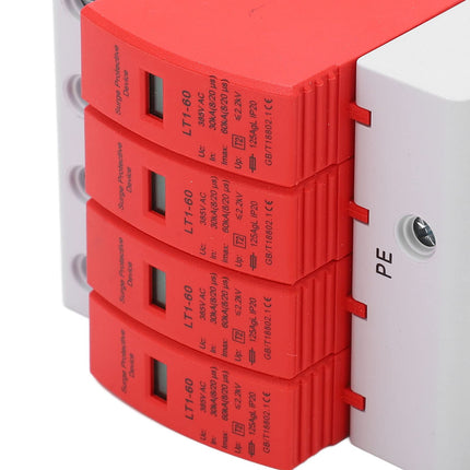 PV Surge Protector AC 385V 30-60KA 4P DIN Rail Lightning Protection Voltage Protection Arrester Protection T2 Surge Arrester for Photovoltaic Solar and Power Supply