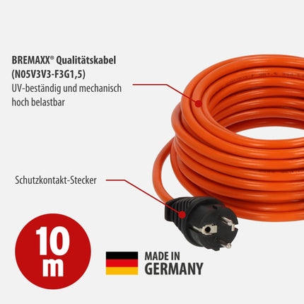 Brennenstuhl BREMAXX pikenduskaabel (10 m oranž kaabel, lühiajaliseks välistingimustes kasutamiseks IP44, toitekaabel, kasutatav temperatuuril kuni -35 °C ja UV-kindel, valmistatud Saksamaal)
