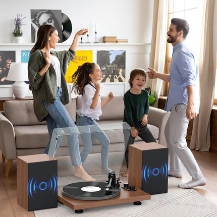 Udreamer plaadimängija integreeritud eelvõimendiga, Hi-Fi süsteem 40W riiulikõlaritega, Bluetooth, alumiiniumist alus, 2-käiguline rihmülekanne, AT-3600L pruun