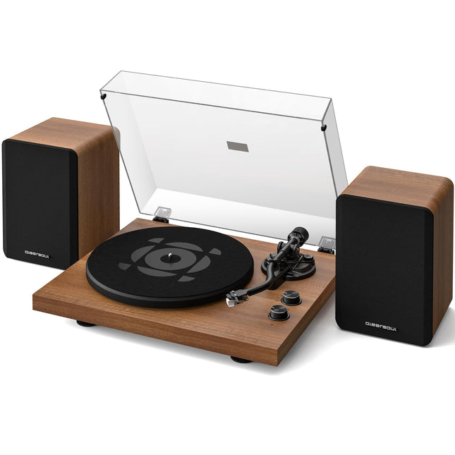 Qlearsoul SoulBox S1 plaadimängija stereokõlaritega, Bluetooth-plaadimängija, vinüülplaadimängija integreeritud eelvõimendiga, S-kujuline toonarm, 33/45 p/min