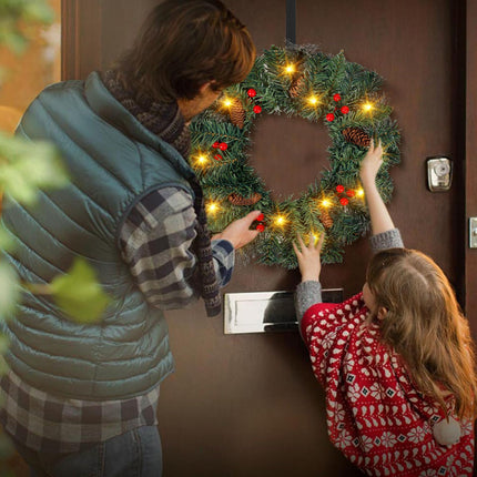 Christmas wreath Advent wreath hanging with hook, 40CM door wreath Christmas outdoor decoration with lighting, artificial Christmas wreath front door