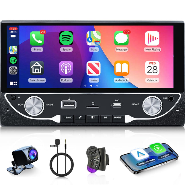 2G+64G Android autoraadio 2 DIN juhtmevaba Carplay, 6,86-tolline 2 DIN autoraadio HD puutetundliku ekraaniga ja Android Auto Mirror Link WiFi GPS navigatsiooniga FM/RDS/AUX/USB/EQ roolil juhtimisega tahavaatekaamera