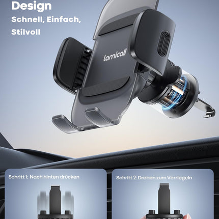 Lamicall Car Phone Holder, Cell Phone Car Mount - [2025 Spring Clip] Universal Air Vent Phone Holder Car, 360 Degree Vent Car Mount for iPhone 16/15/14/13/12 Pro Max Plus, Samsung 4-7 inch Smartphone