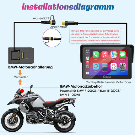 2025. aasta Carpuride W502B mootorratta Carplay ekraan BMW R1200GS R1250GS S1000XR mootorrattale, 5-tolline veekindel puuteekraan, kaasaskantav Carplay/Android Auto, GPS-navigatsioon, kahekordne Bluetooth