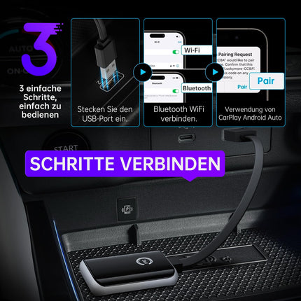 CarPlay juhtmevaba adapter 2025 koos OTA uuendusega, Plug &amp; Play, ühekordne konfiguratsioon automaatseks ühenduseks, juhtmevaba iPhone iOS 10+ jaoks, USB ja Type-C