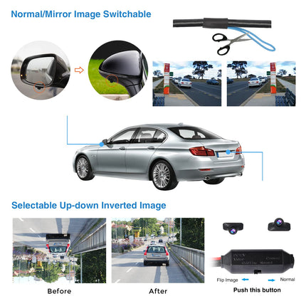 PARKVISION rear view camera, flexibly adjustable car camera with rotatable lens, PAL TV system, vertical image flip function, easy installation without parking line