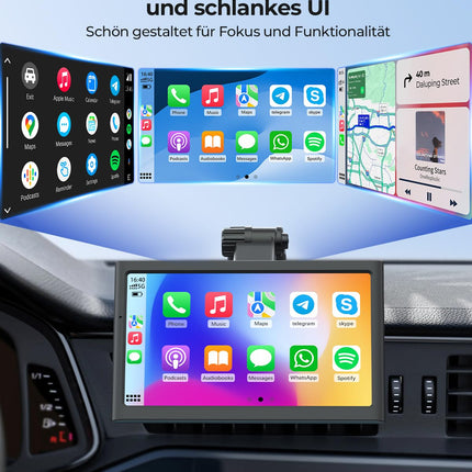 Krunia 7" Wireless Portable 60FPS Car Play Display for Apple CarPlay &amp; Android Auto, Portrait and Landscape Mode, Mirror Link, Bluetooth, Voice Control, GPS Navigation, Optional Rear View Camera Possible