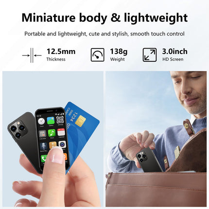 BLKE Max 4G mininutitelefon, 3,0-tolline HD-ekraan, neljatuumaline kahe SIM-kaardiga protsessor, 3+32 GB, 2000 mAh, lukustamata lastetelefon, õpilastele mõeldud taskutelefon, väike puutetundliku ekraaniga nutitelefon, must