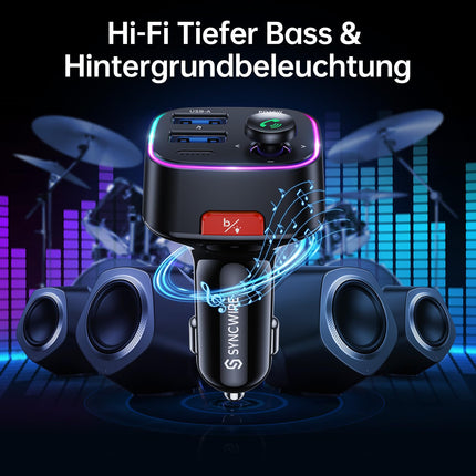 Syncwire FM-saatja auto Bluetooth 5.4 48W (PD 36W ja 12W) Bluetooth-adapter autole koos [lülitiga] [HiFi bassheli] [kiirlaadimisega] käed-vabad autolaadija sigaretisüütajaga
