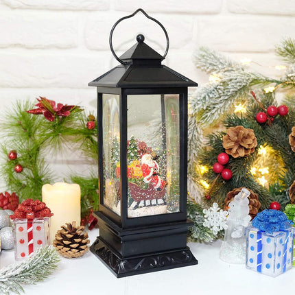 Eldnacele Singing Battery Operated and Plug-in Music Lighted Christmas Snow Spinning Water Glittering Snow Globe Lantern Home Decoration and Gift Santa Claus