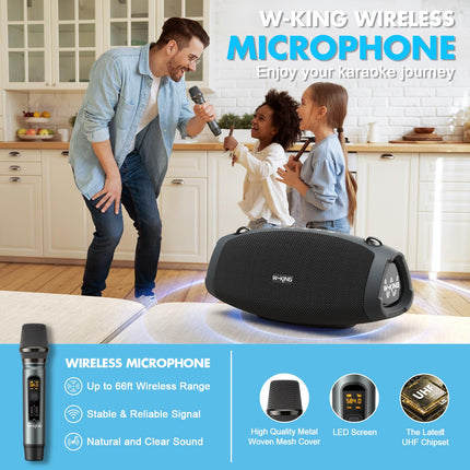 W-KING Bluetooth Speaker Large with Wireless Microphone, (120W Peak) 70W IPX6 Portable Outdoor Speakers Bluetooth Box Music Box, THREE Passive - Deep Bass/DSP/Power Bank/TF/AUX/EQ/Opener