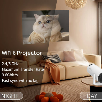 LQWELL HY300 Mini Projector, Native 720P, 4K 1080P Support, with Android 11, WiFi 6, Bluetooth 5.0, Supports Airplay &amp; Miracast, Portable Home and Outdoor Projector, for Android/iPhone (Used)