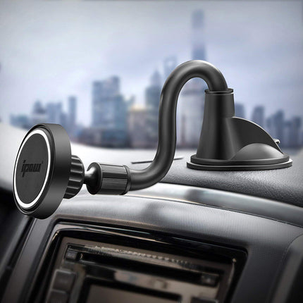 ipow Car Phone Holder Magnet, Car Phone Holder with Suction Cup, Magnetic Phone Holder for Car Dashboard Windshield with 4 Metal Plates, Protective Film, Compatible with iPhone, Samsung, Sony