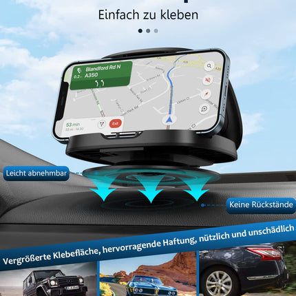 Car Phone Holder, 360° Rotatable Car Phone Holder, Dashboard Car Phone Holder with Adhesive Base, Car Phone Holder for iPhone 16/15/14/13/12 Pro Max/12/XS/8, Samsung Galaxy, Smartphone