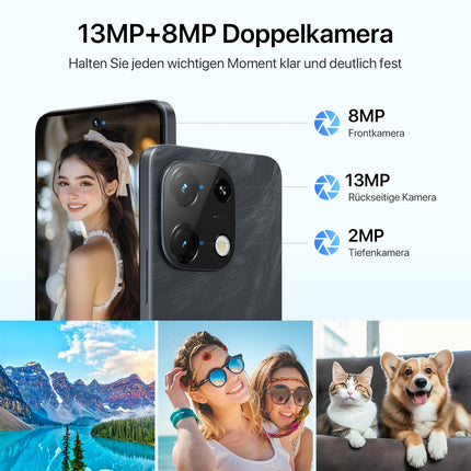 UMIDIGI mobiiltelefon Android 14, 8(4+4)+256GB/1TB TF nutitelefon ilma lepinguta, 120Hz 6.8-tolline HD+ nutitelefon, Bluetooth 5.2, 5000mAh, Octa Core, 4G kahe SIM-kaardiga/Face ID/Sõrmejäljelugeja/13MP/GPS/OTG-Note 100A must