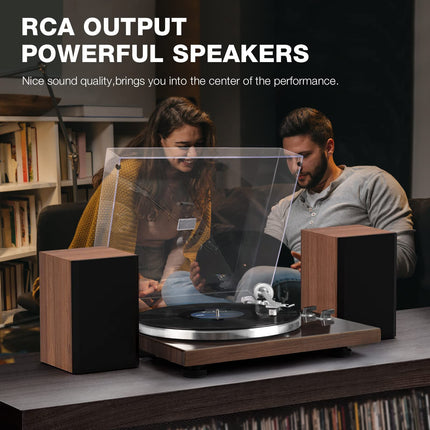 SeeYing Belt Drive Turntable Bluetooth Vinyl Record Player 33 or 45 RPM with Phono Preamp Magnetic Cartridge and Counterweight Wireless Output Connectivity