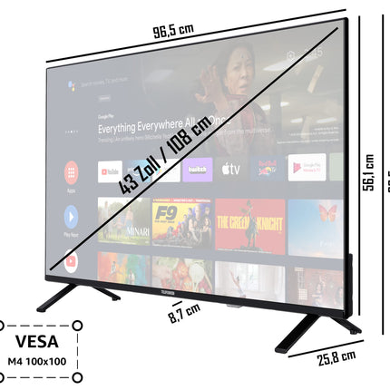 Telefunken Android TV 43-tolline televiisor (4K UHD nutiteler, HDR Dolby Vision, kolmekordne tuuner, Dolby Atmos) XU43AN751S