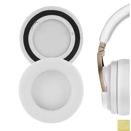 Geekria QuickFit Protein Leather Replacement Ear Pads for Corsair Virtuoso RGB, Virtuoso RGB Wireless SE, Virtuoso RGB Wireless XT Headphones, Headset, Ear Cushions, Repair, White