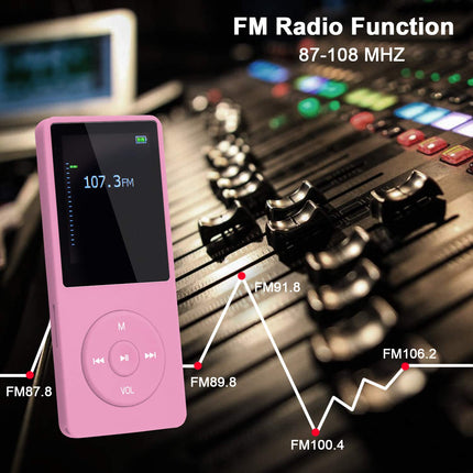 COVVY 8GB Portable MP3 Music Player, Supports up to 64GB SD Card, Lossless Sound HiFi MP3 Player, Music/Video/Voice Recording/FM Radio/E-Book Reader/Photo Viewer (8G, Pink)