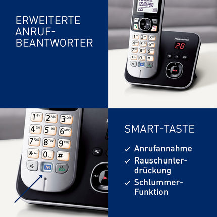 Panasonic KX-TG6824GB DECT juhtmeta telefon automaatvastajaga (4 telefonitoruga telefon, madala kiirgusega, ökorežiim, GAP-telefon, lauatelefon) must