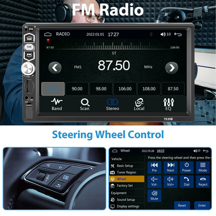 Hodozzy Car Radio 1 Din 7 Inch Touchscreen with CarPlay Android Auto Mirror Link, Hodozzy Car Stereo 1 Din Screen Bluetooth 5.1 Radio MP5 Player USB/TF/Aux In, FM Radio, EQ Digital Receiver