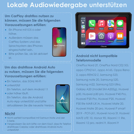 Carpuride W502 mootorratta Carplay ja Android Auto, IP67 veekindel kaasaskantav autostereo, 5-tolline IPS puuteekraan, navigatsioon/Siri mootorratastele