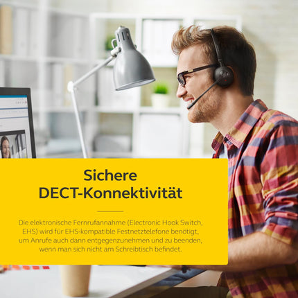 Jabra Engage 65 SE juhtmevaba stereopeakomplekt professionaalseteks kõnedeks, DECT-turvalisus, 13-tunnine aku, terve päeva kestev alus, toiteadapter, USB-C-kaabel, koosolekurakenduse ühilduvus