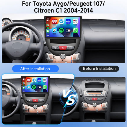 2G+64G autoraadio Android 13 Toyota Aygo/Peugeot 107/Citroen C1 2004-2014, 10,1-tolline HD puutetundliku ekraaniga autoraadio juhtmevaba Carplayga, Android Auto, GPS, Wi-Fi, USB, Bluetooth, FM, RDS, tahavaatekaamera