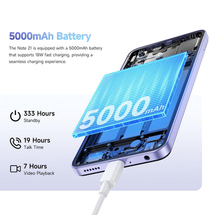 Ulefone Note 21 mobiiltelefon 2025 Android 14 8GB + 128GB / 1TB SD Octa Core 6.56" HD+ 2.5D 90Hz 13P + 8MP kaamera 5000mAh nutitelefon ilma lepinguta 4G kahe SIM-kaardiga sõrmejäljelugeja + näotuvastus GPS OTG 2-aastane garantii